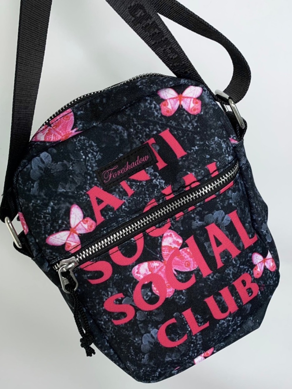 Anti Social Social Club Kawaii Black with Pink Butterfly Crossbody Bag